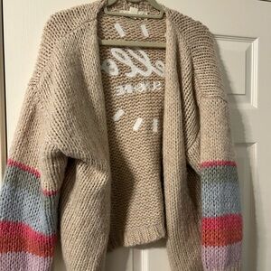 Saltwater LUXE Beige Cardigan with Colorful Sleeves